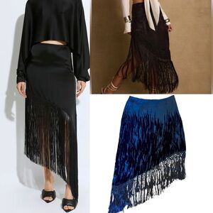The Limited Black Asymmetrical Fringe Skirt | Silk Blend Size 6 | Velvet Burnout
